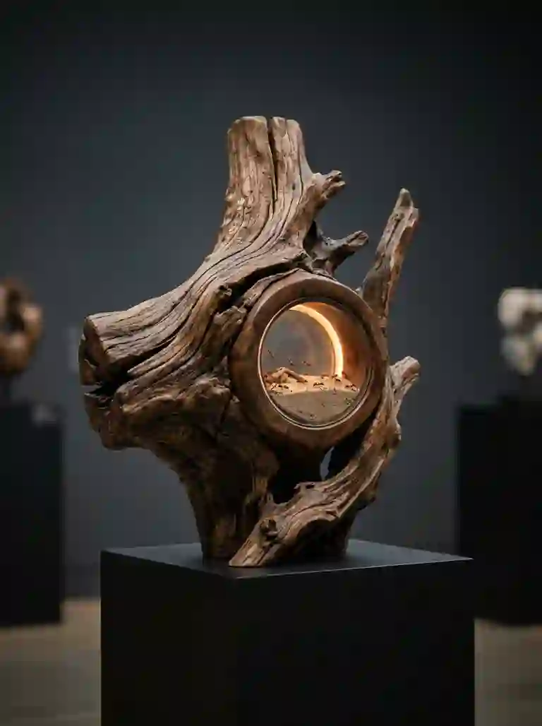 Root sculpture with concealed amber uplighting