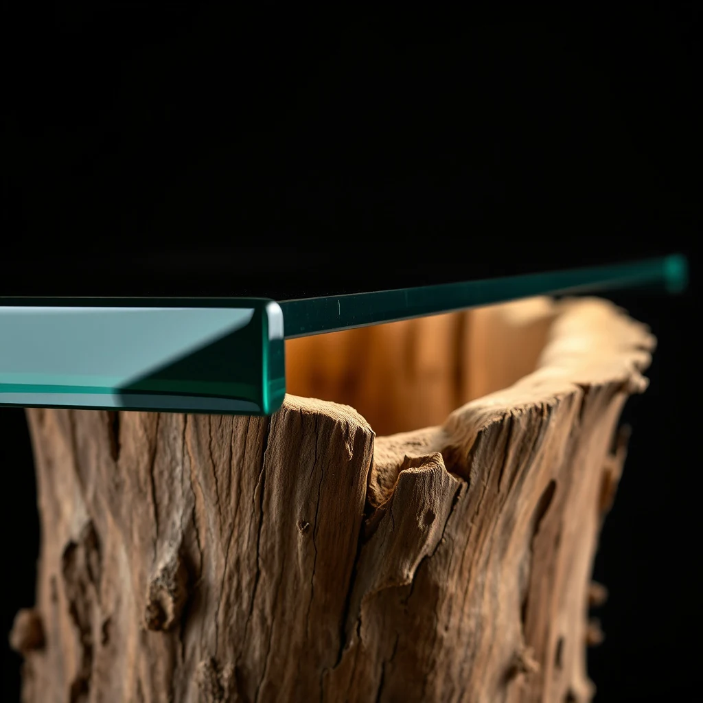 Glass edge meeting root wood