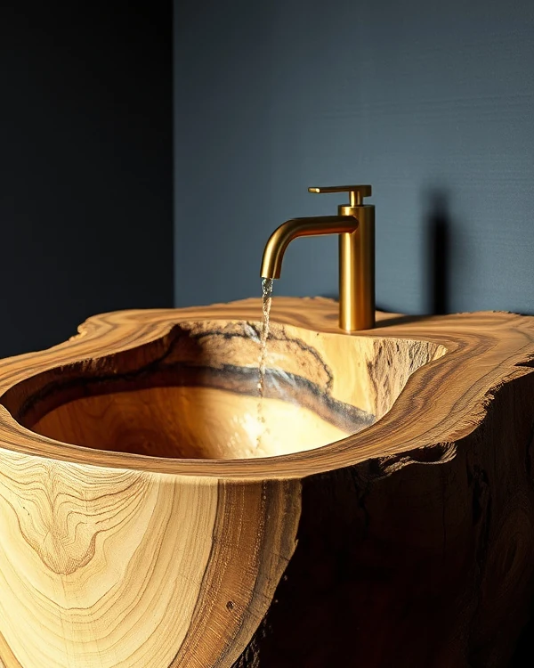 Detail crop of carved trunk sink